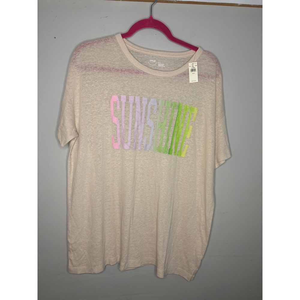 Aerie Sunshine Linen Blend Oversized Graphic Tee Coastal Beachy NWT Medium